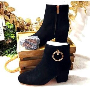 The Mode Collective Francesca Boot Black Suede with extra heels Leather